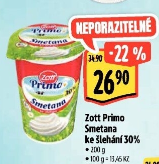 Smetana ke šlehání 30% Primo Zott