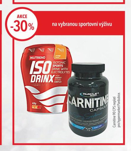 vybraná sportovní výživa (Nutrend Iso Drinx a Carnitin)