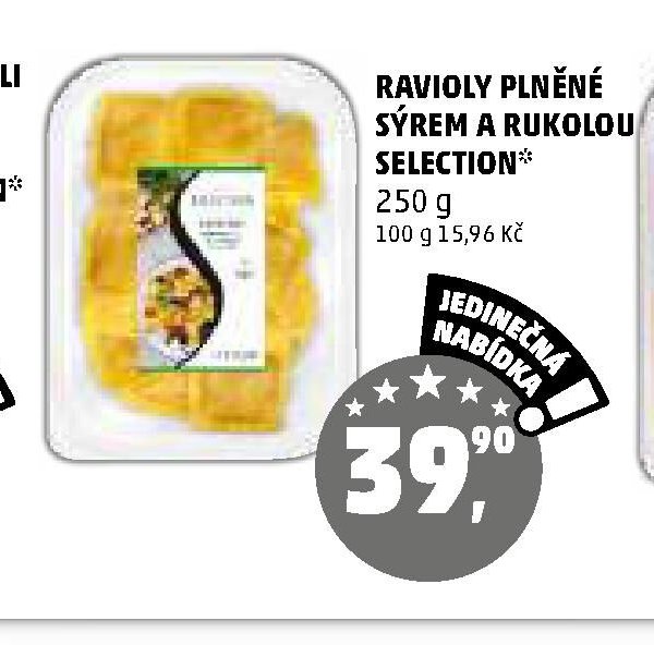 RAVIOLY PLNĚNÉ SÝREM A RUKOLOU SELECTION
