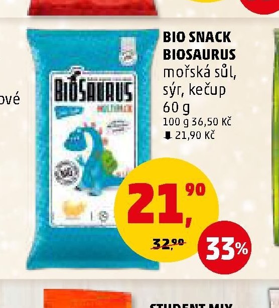 BIO SNACK BIOSAURUS mořská sůl, sýr, kečup