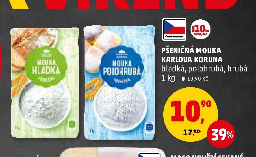 PŠENIČNÁ MOUKA KARLOVA KORUNA hladká, polohrubá, hrubá, 1 kg