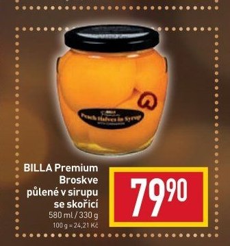 BILLA Premium Broskve půlené v sirupu se skořicí