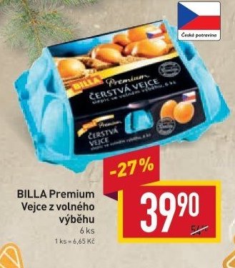 BILLA Premium Vejce z volného výběhu 6 ks