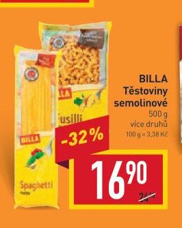 BILLA Těstoviny semolinové