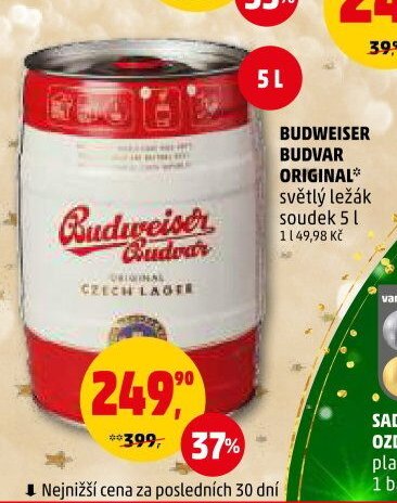 BUDWEISER BUDVAR ORIGINAL světlý ležák soudek 5 l