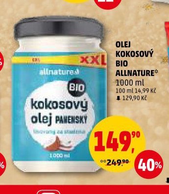 Olej kokosový BIO Allnature