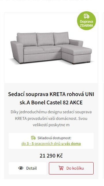Sedací souprava KRETA rohová UNI sk.A Bonel Castel 82 AKCE