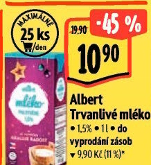 Mléko trvanlivé Albert - 1,5% polotučné