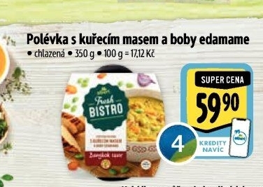 Polévka s kuřecím masem a boby edamame Albert Fresh Bistro