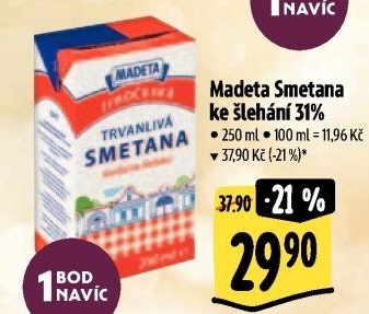 Smetana ke šlehání trvanlivá Jihočeská Madeta 31%