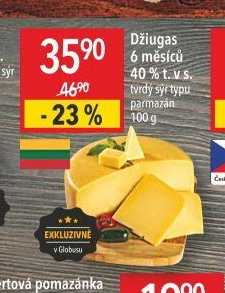 Džiugas 6 měsíců 40% t. v s. tvrdý sýr typu parmazán