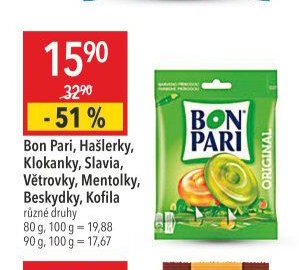 Bon Pari, Hašlerky, Klokanky, Slavia, Větrovky, Mentolky, Beskydky, Kofila různé druhy