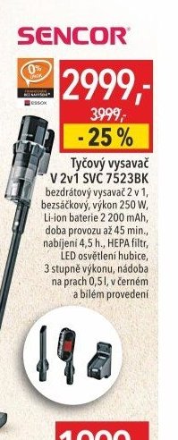 Tyčový vysavač V 2v1 SVC 7523BK