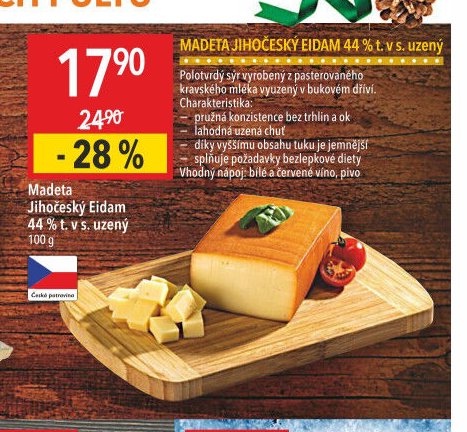 Madeta Jihočeský Eidam 44 % t. v s. uzený
