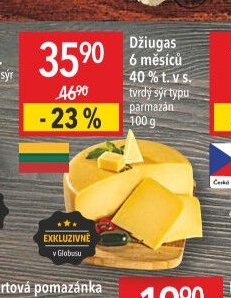 Džiugas 6 měsíců 40 % t. v s. tvrdý sýr typu parmazán