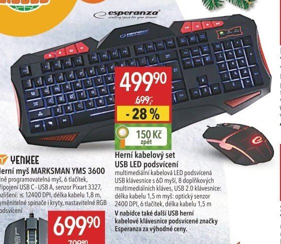 Herní kabelový set USB LED podsvícení