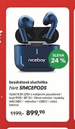 bezdrátová sluchátka hive SPACEPODS