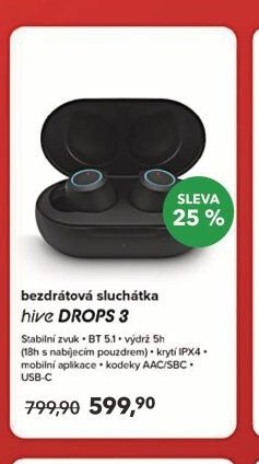bezdrátová sluchátka hive DROPS 3