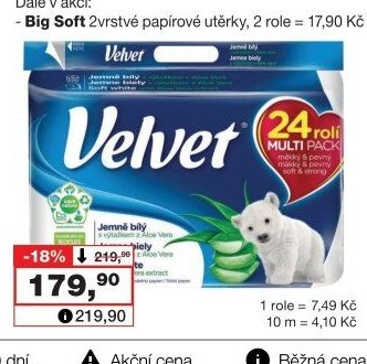 Velvet 3vrstvý toaletní papír, 18,3 m, 24 rolí