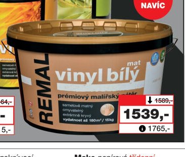 REMAL Vinyl Bílý Mat prémiový bílý malířský nátěr, 15 kg