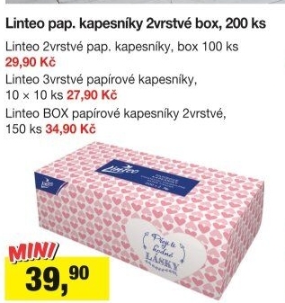 Papírové kapesníčky 2vrstvé Linteo - box