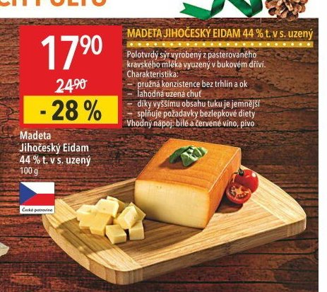 Madeta Jihočeský Eidam 44 % t. v s. uzený