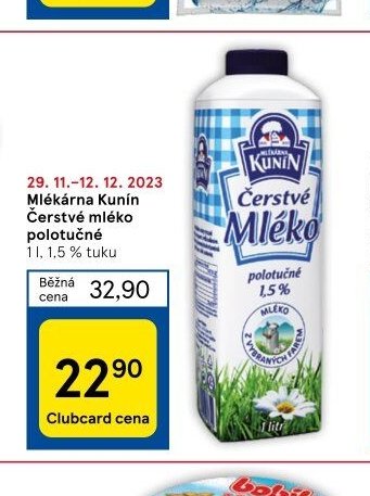 Mlékárna Kunín Čerstvé mléko polotučné