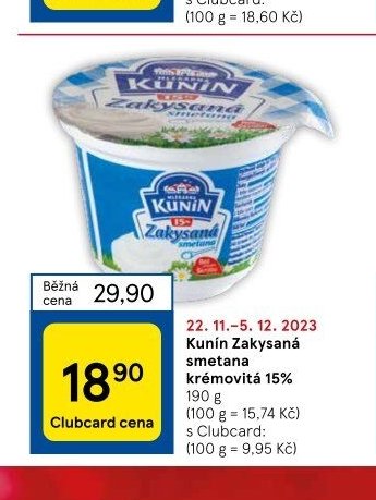 Kunín Zakysaná smetana krémovitá 15%