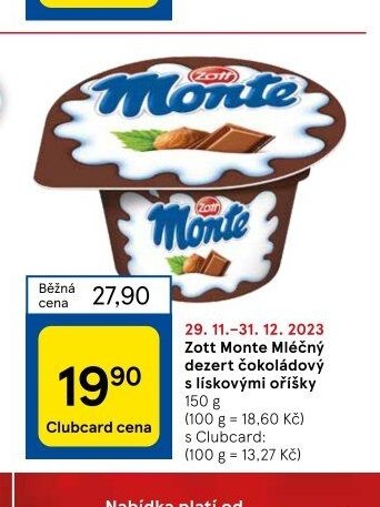 Zott Monte Mléčný dezert čokoládový s lískovými oříšky