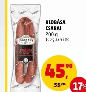 Čabajská klobása Csabai Csabahús