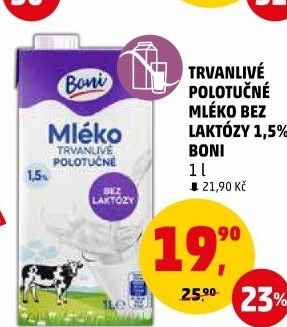 Mléko trvanlivé bez laktózy Boni - 1,5% polotučné