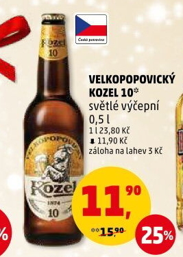 Pivo světlé výčepní 10°Velkopopovický Kozel