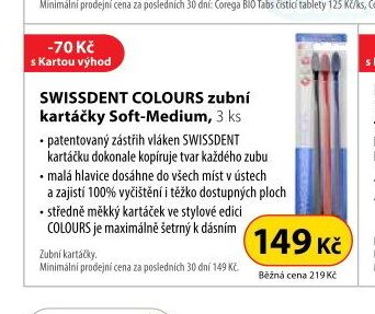 SWISSDENT COLOURS zubní kartáčky Soft-Medium, 3 ks