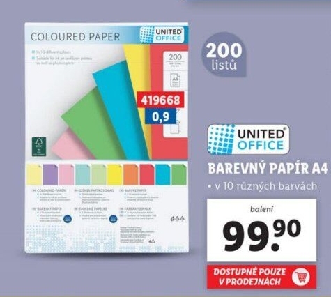 Barevné papíry A4 United Office