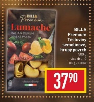 BILLA Premium Těstoviny semolinové, hrubý povrch