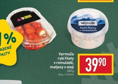 Varmuža rybí filety v remuládě, matjesy v oleji