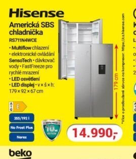 Hisense Americká SBS chladnička RS711N4WCE