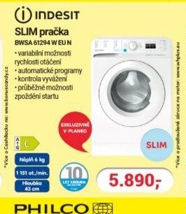 INDESIT SLIM pračka BWSA 61294 W EU N