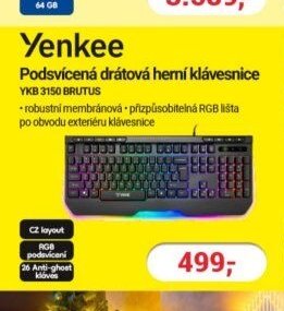 Yenkee Podsvícená drátová herní klávesnice YKB 3150 BRUTUS
