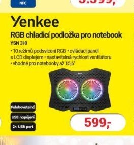 Yenkee RGB chladicí podložka pro notebook YSN 310