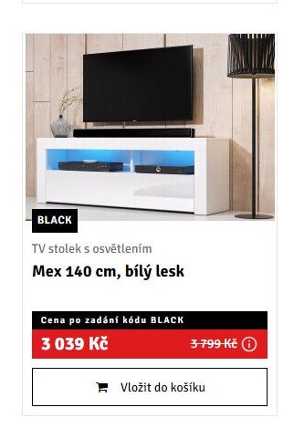 TV stolek s osvětlením Mex 140 cm, bílý lesk - ASKO akcniletaky.com
