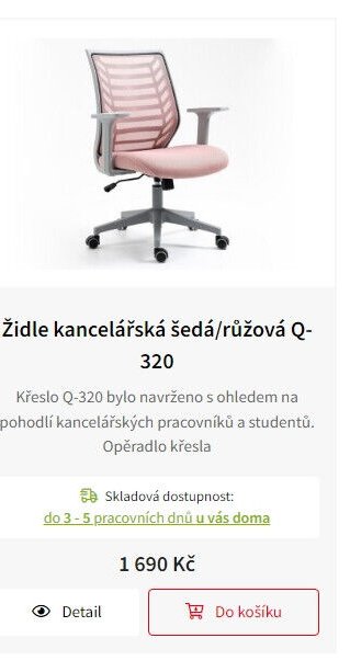Židle kancelářská šedá/růžová Q-320