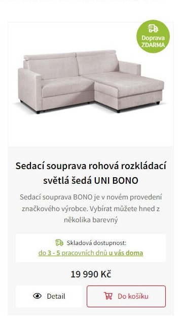 Sedací souprava rohová rozkládací světlá šedá UNI BONO