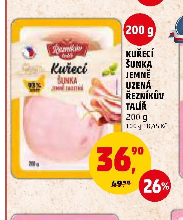 KUŘECÍ ŠUNKA JEMNĚ UZENÁ ŘEZNÍKŮV TALÍŘ