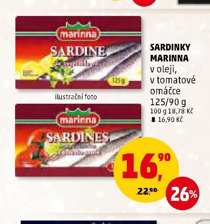 SARDINKY MARINNA v oleji, v tomatové omáčce 125/90 g