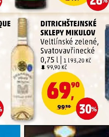 Ditrichštejnské sklepy Mikulov Veltlínské zelené, Svatovavřinecké 0,75 l