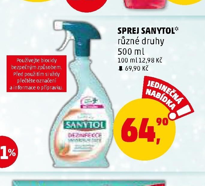 SPREJ SANYTOL různé druhy 500 ml