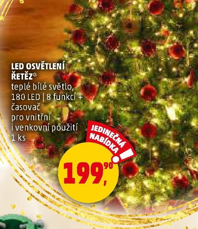 LED OSVĚTLENÍ ŘETĚZ* 180 LED | 8 funkcí + časovač