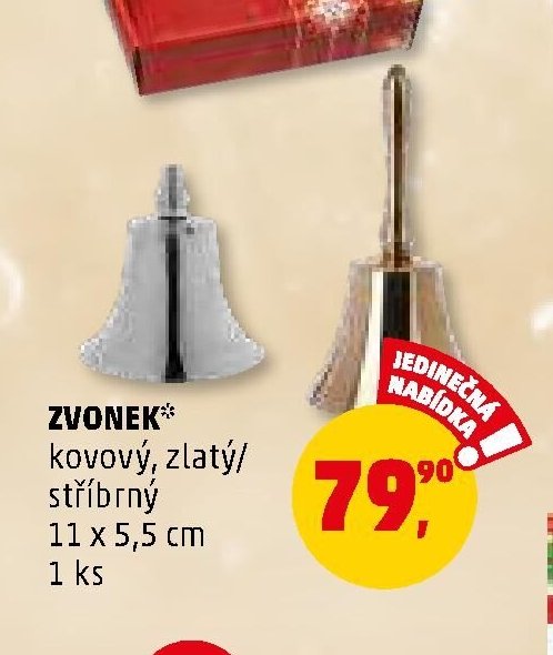 ZVONEK* kovový, zlatý/stříbrný 11 x 5,5 cm 1 ks