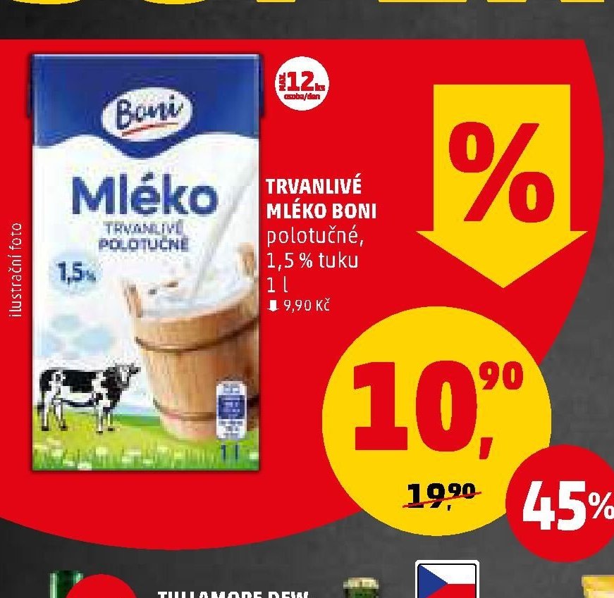 Trvanlivé mléko Boni polotučné 1,5 % tuku 1 l